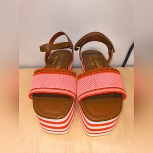 Kate Spade Highrise Spade Wedges Womens 8 B Red Striped Ankle Strap Sandals
